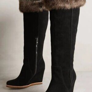 Suede Fur Rimmed Wedge Boots